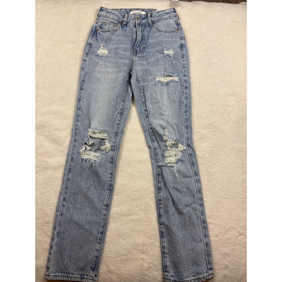 PacSun Denim - PacSun Mom Jeans Light Wash Distressed Ripped High Waisted Denim Womens 22